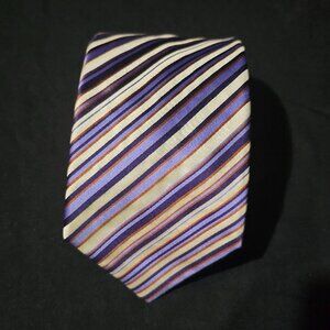 Stefano Ricci Made In Italy 100% Silk Necktie White Blue Orange Striped